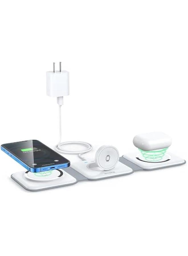 Wireless Charger 3 in 1, Magnetic Travel Wireless Charging Station Multiple Devices,GaN 3 in 1 Charging Station,Compatible for iPhone16/15/14/13/Pro/Max,iWatch,AirPods4/3/2/Pro(Adapter Includes)